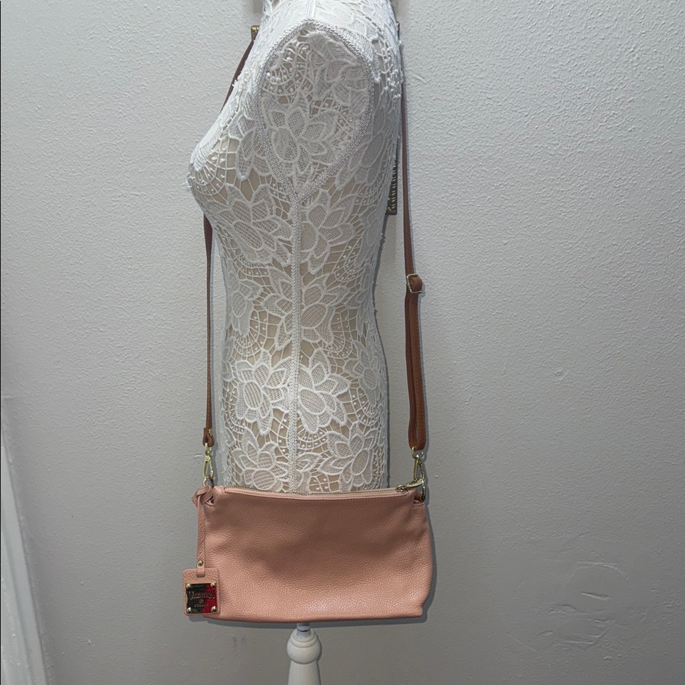 Valentina Genuine Leather Pink and Brown Crossbody Bag - Picture 1 of 10